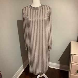 ❄Stunning Vintage Silver Long Tunic Beaded Dress, Size M-L
